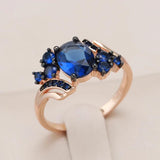Hot Luxury Blue AAA Zircon Crystals Rolled 14K Rose Gold and Black Ring For Women Vintage Daily Fine Jewellery