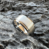 Stepped Beveled Brushed Finish 10MM Classic Men Women Tungsten Carbide Rings