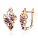 Luxury Geometric Hollow Vintage Filled 14K Rose Gold Purple AAA Zircon Diamonds Drop Earrings, Fashion Jewellery