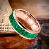 Green Opal Inlay Beveled Polished 6/8mm  Silver/Gold/Blue/Black Tungsten Rings