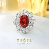 Excellent Lab Created Ruby Flower Ring Set with High Quality AAAAA High Carbon Diamonds, Versatile Luxury Jewellery - The Jewellery Supermarket