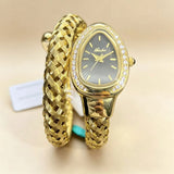 Luxury Lab Diamond Inlaid Gold Snake Braided Bangle Bracelet Ladies Watch