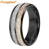 Polished Bevel Edges Deer Antler, Meteorolite Inlay 6/8mm Tungsten Carbide Rings