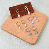 New Imitation Pearls Drop Hoop Earrings for Women Girls -  Stainless Steel Irregular Oval Shape Fashion Gifts