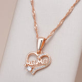 Cute MaMa 14K Rolled Rose Gold AAA Zircon Diamonds Heart Necklace - High Quality Daily Fine Jewellery