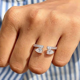 New Design 4*6mm Double Waterdrop VVS1 D Colour Moissanite Diamonds Silver Open Ring