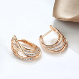 Luxury Glossy Hollow Wave Texture Elegant 14K Filled Rose Gold AAA Zircon Diamonds Clip Earrings, Fine Jewellery