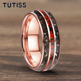 Meteorite Dark Red Dinosaur Bone Chips Inlaid 6/8mm Tungsten Carbide Rings
