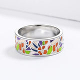 New Colourful Handmade Enamel Exquisite Flower 925 Silver Ring