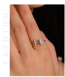 Open Minimalist Design Oval AAAA Lab Created Diamond Silver Sparkling Ring