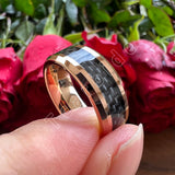 Carbon Fiber Inlay Beveled Polished Classic 8MM Men Women Tungsten Carbide Rings