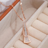 14K Gold Filled Geometric Full Paved AAA Zircon Diamonds Curve Triangle Pendant Necklace