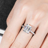 Emerald/Radiant Cut Real Full Moissanite 8*10mm D Color Diamond 925 Sterling Silver Ring for Women Wedding Band