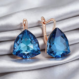 14 Karat Rolled Gold Unique Big Blue Zircon Crystal Drop Earrings For Women Fine Jewellery