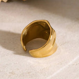 18K Gold Plated Irregular Hammered Texture Wide Opening Stainless Steel Ring Charm Jewellery