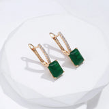 14 Karat Gold Filled Square Opal Dark Green AAA Zircon Crystal Vintage Earrings For Women