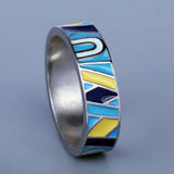 Vintage Classic Handmade Irregular Coloured Letters Graffiti Enamel 925 Ring