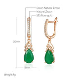 Luxury Elegant 14K Rolled Rose Gold Retro Green AAA Zircon Crystals Drop Earrings For Women - Fine Jewellery