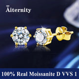 GRA Moissanite Diamonds S925 Sterling Silver 18K Gold Plated Stud Earrings
