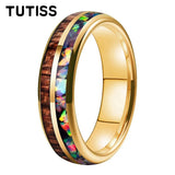 Inlaid Hawaiian Koa Wood Crushed Fire Opal 6/8mm Black Tungsten Carbide Rings