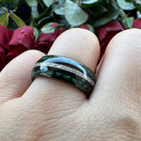 Bright Meteorite and Malachite Inlay 8MM Tungsten Carbide Wedding Men Women Ring