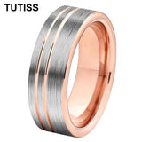 Offset Lines Polished 8mm Original Color Tungsten Wedding Ring for Men Women