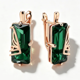 14K Gold Filled Green Square AAA Zircon Crystals Long Drop Earrings Vintage Jewellery