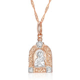 Excellent 14K Filled Rose Gold Virgin Mary Mixed Color Luxury Mother Of God Necklace with AAA Zircon Diamond