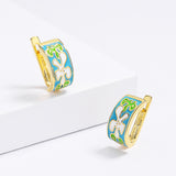 Green White Handmade Enamel 925 Stamp Irregular Pattern Women's Earrings