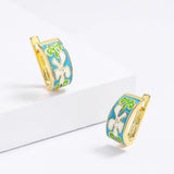 Green White Handmade Enamel 925 Stamp Irregular Pattern Women's Earrings