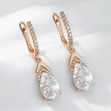 14 Karat Gold Filled Shiny White Zircon Diamonds Long Drop Luxury Fashion Earrings