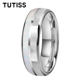 Dome Double Groove Inlaid With White Opal Stone Mother Of Pearl Shell Tungsten Rings