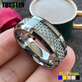 New Classic White Carbon Fiber Inlay Bevel Polish 6/8MM Tungsten Comfort Fit Wedding Rings For Men and Women