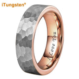 I Love You Stamped 6mm 8mm Tungsten Hammer Ring for Men Women  Comfort Fit