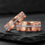 Gold Hammered Crushed White Opal Inlay 6/8mm  Wedding Tungsten Couples Rings