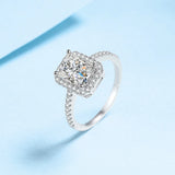 Awesome 1ct 2ct Emerald Radiant Cut VVS1 D Colour Moissanite Diamond Silver Ring