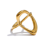 18K Gold Plated Minimalist Stainless Steel Oval Hollow Stylish Chic Open Ring