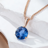 14K Filled Gold Blue Round AAA Zircon Crystal Fine Pendant And Necklace For Women