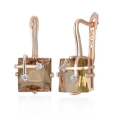 14 Karat Gold Filled Square Brown AAA  Drop Zircon Crystals Earrings Unique Jewellery