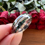 Bright Meteorite and Malachite Inlay 8MM Tungsten Carbide Wedding Men Women Ring