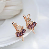 Admirable Rolled 14K Rose Gold Purple Dancer Design AAA Zircon Crystals Luxury Drop Earrings - Fashion Jewellery