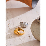 18K Gold Plated Stainless Steel High Quality Texture Geometric Cast Statement Ring