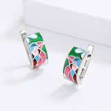 Creative Fashion Silver Plated Green Spinel Blue Bird Handmade Enamel Earrings