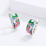 Creative Fashion Silver Plated Green Spinel Blue Bird Handmade Enamel Earrings
