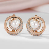 Dazzling Pearl Drop Earrings For Women Filled 14K Rose Gold with AAA Cubic Zirconia Diamonds Bride Wedding Jewellery