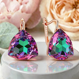 14 Karat Rolled Gold Unique Big Purple Triangular AAA Zircon Crystal Drop Earrings