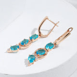 14 Karat Rolled Gold Fashion Blue AAA Zircon Crystals Vintage Long Dangle Earrings