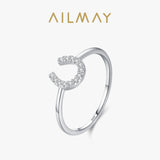 Fashion U Shape Hollow out Hoop AAAA Lab Created Diamond 925 Silver Ring