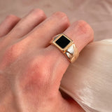 Two Tone 14K Gold Filled AAA Black Zircon Fashion Men's Signet Big Size Ring