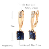 14 Karat Rolled Gold Square Mysterious Blue AAA Zircon Crystals Luxury Long Earrings